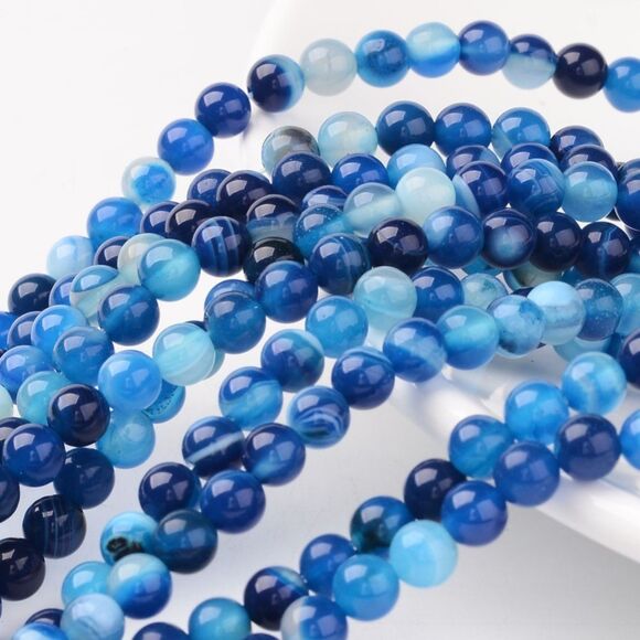 6MM Blue Agate Beads-ONE Gemstone Bead Strand-Jewelry Making Supplies Crafts NWT - Picture 1 of 3